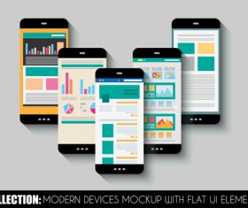 Mobile devices mockup with flat UI elements vector 02