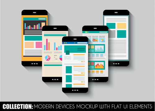 Mobile devices mockup with flat UI elements vector 02