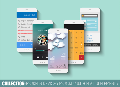 Mobile devices mockup with flat UI elements vector 03