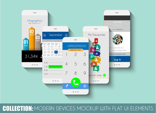 Mobile devices mockup with flat UI elements vector 04