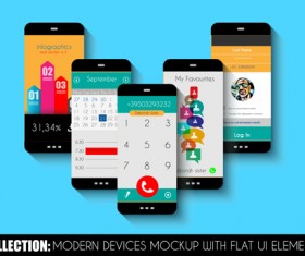 Mobile devices mockup with flat UI elements vector 05