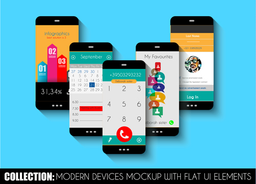 Mobile devices mockup with flat UI elements vector 05