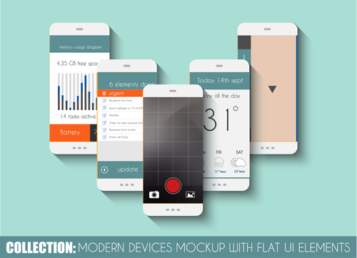 Mobile devices mockup with flat UI elements vector 06