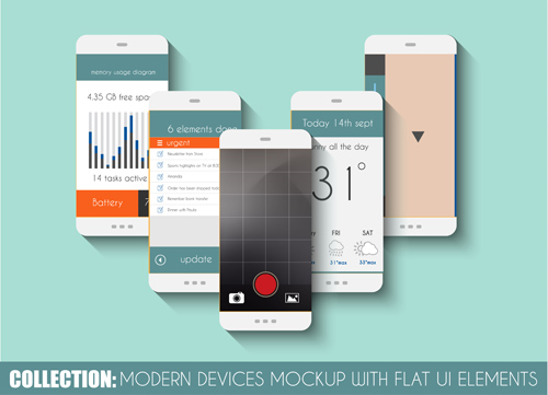 Download Mobile devices mockup with flat UI elements vector 06 free ...