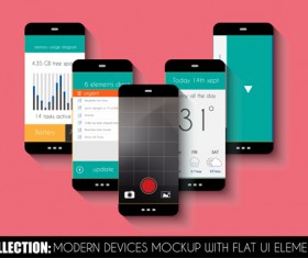 Mobile devices mockup with flat UI elements vector 07