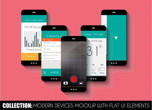 Mobile devices mockup with flat UI elements vector 07