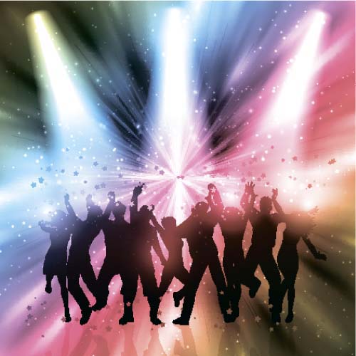 Music party backgrounds with people silhouettes vectors 01