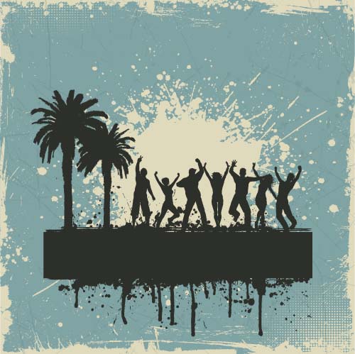 Music party backgrounds with people silhouettes vectors 03