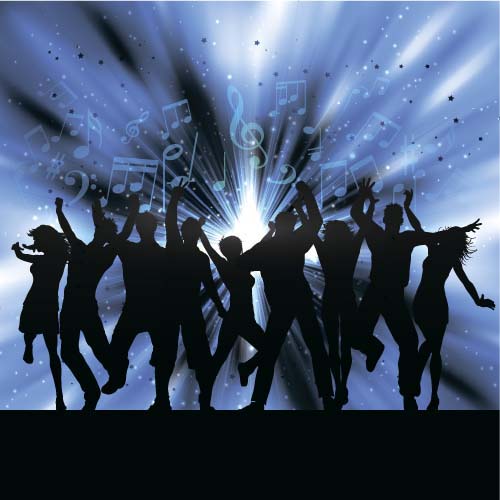 Music party backgrounds with people silhouettes vectors 04