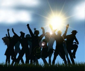 Music party backgrounds with people silhouettes vectors 06