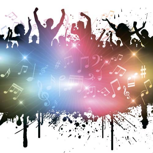Music party backgrounds with people silhouettes vectors 07