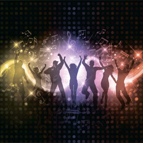 Music party backgrounds with people silhouettes vectors 08