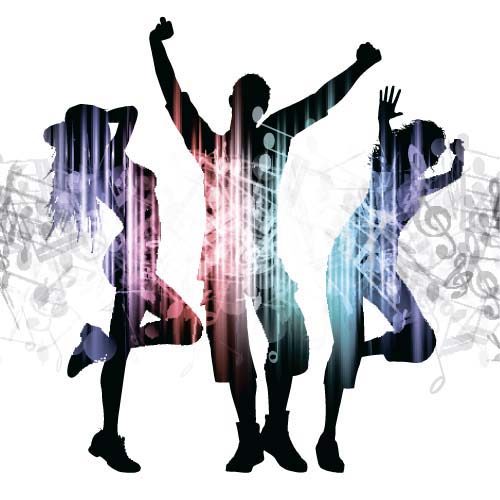 Music party backgrounds with people silhouettes vectors 10