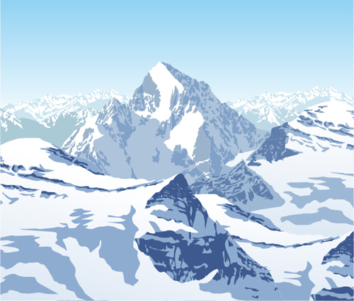 Mysterious snow mountain landscape vector graphics 01