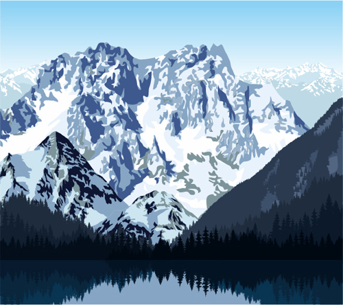 Mysterious snow mountain landscape vector graphics 05