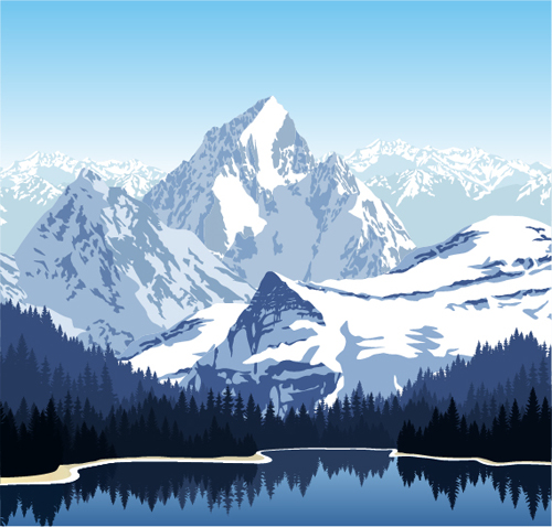 Mysterious snow mountain landscape vector graphics 07