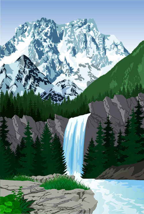 Mysterious snow mountain landscape vector graphics 08 free ...