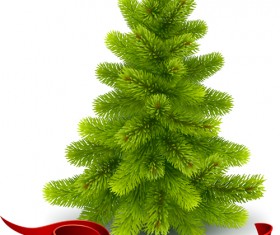 Needles christmas tree with red ribbon vector