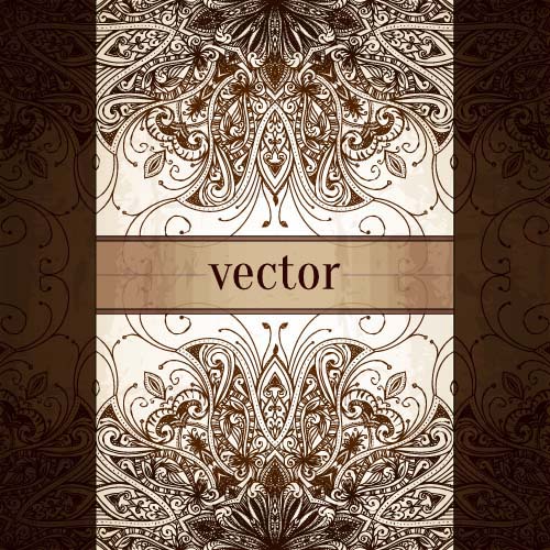 Ornate dark floral book cover with invitation card vector 01