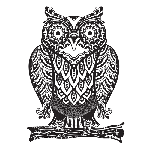 Owl with ornament floral vector 01