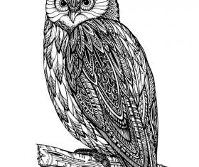 Owl with ornament floral vector 02