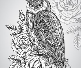 Owl with ornament floral vector 03