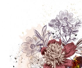Peony and cosmos flowers vector illustration