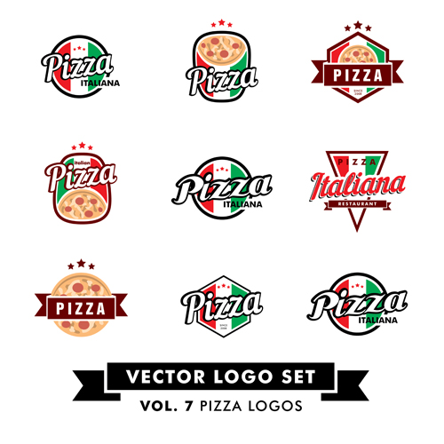Pizza color logos vector