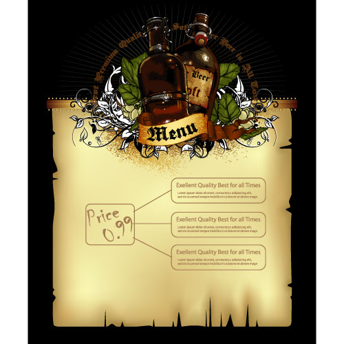 Pub beer menu vintage styles vector 03