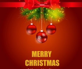 Red bow with christmas baubles background art vector