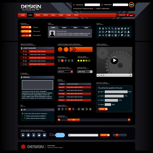 Red with black website template vector design 01