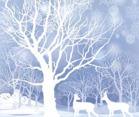 Reindeer and snow landscape christmas background vector 01
