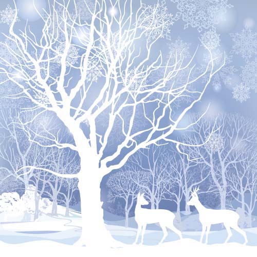 Reindeer and snow landscape christmas background vector 01