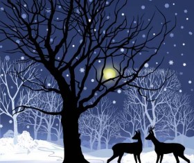 Reindeer and snow landscape christmas background vector 02