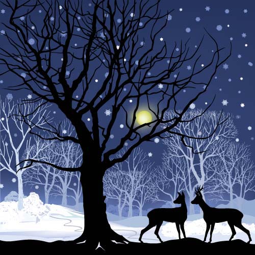 Reindeer and snow landscape christmas background vector 02