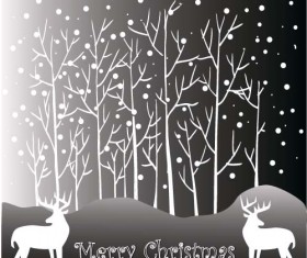 Reindeer and snow landscape christmas background vector 03