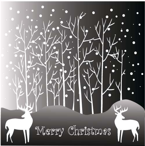 Reindeer and snow landscape christmas background vector 03