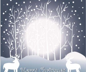 Reindeer and snow landscape christmas background vector 04