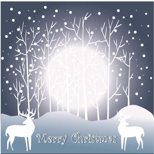 Reindeer and snow landscape christmas background vector 04
