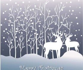 Reindeer and snow landscape christmas background vector 05