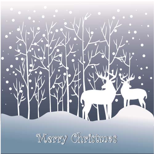 Reindeer and snow landscape christmas background vector 05