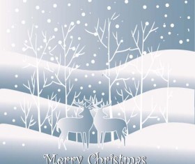 Reindeer and snow landscape christmas background vector 06