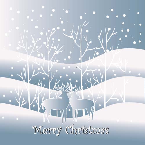 Reindeer and snow landscape christmas background vector 06