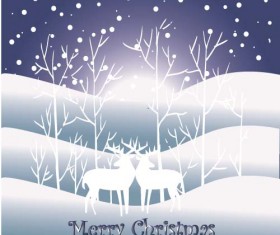 Reindeer and snow landscape christmas background vector 07