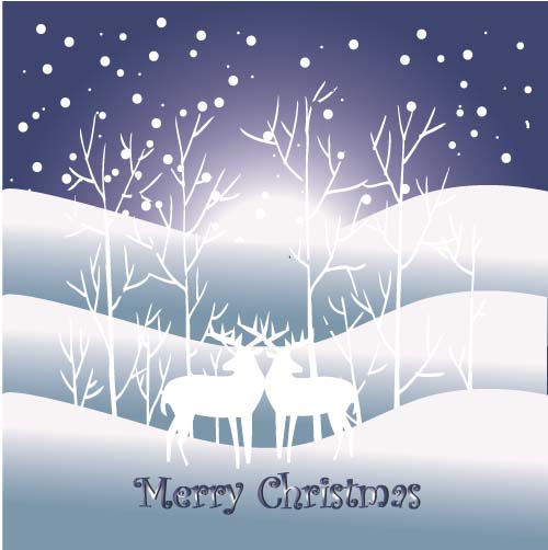 Reindeer and snow landscape christmas background vector 07