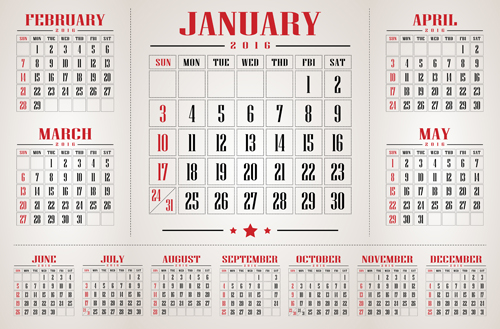 Retro 2016 calendars design vector material 02