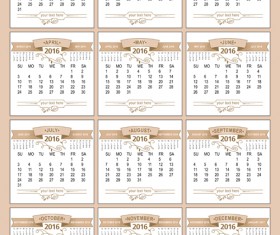 Retro 2016 calendars design vector material 04