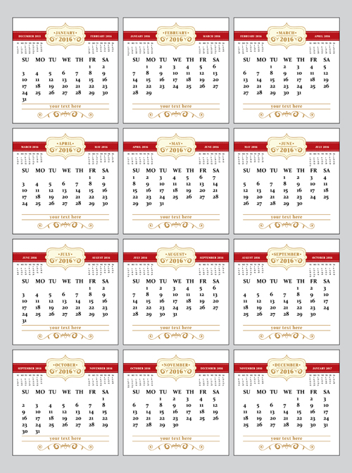 Retro 2016 calendars design vector material 05