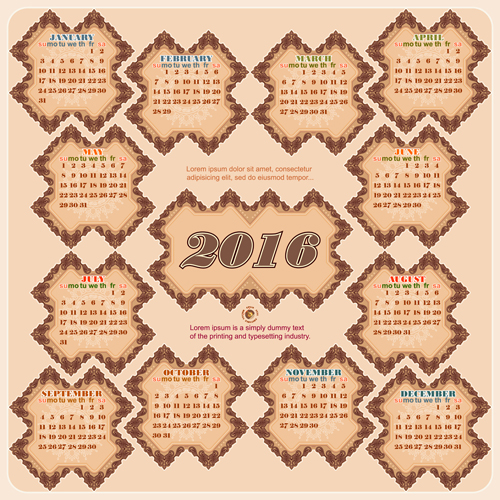 Retro decor frame calendar 2016 vintage vector