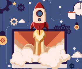 Rocket and monitor cartoon vector